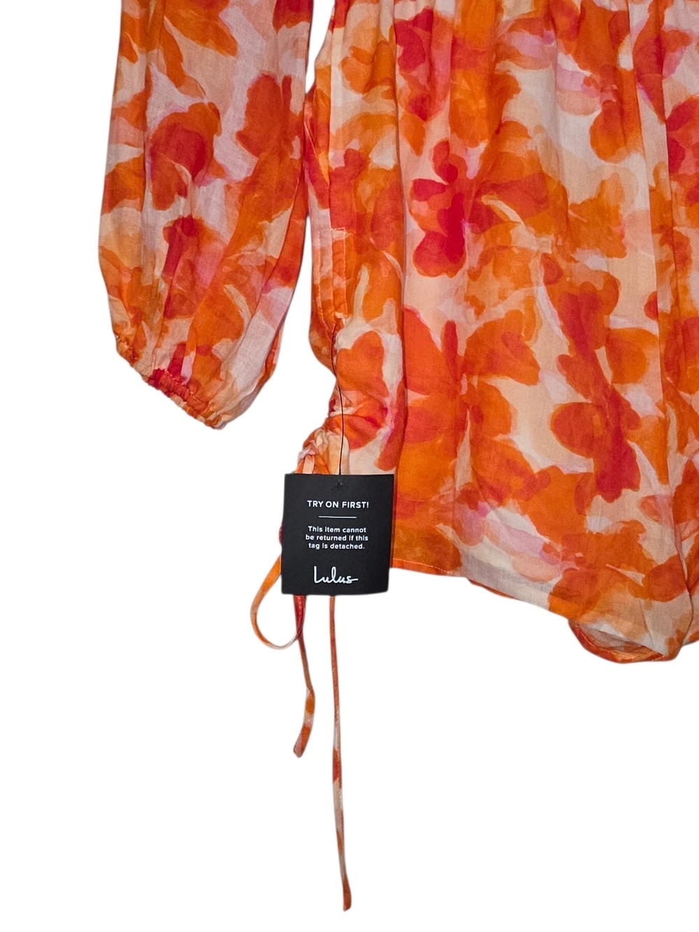 Lulus Sunny Demeanor Orange Floral Linen Blend Romper Long Sleeve Drawstring L - Picture 5 of 11